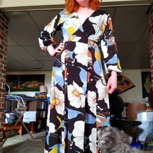 Long sleeve floral wrap dress